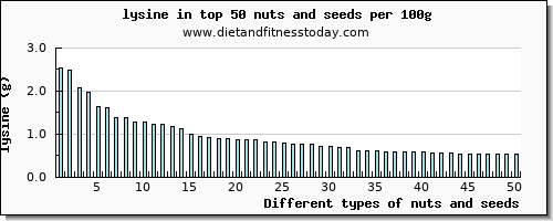 nuts and seeds lysine per 100g